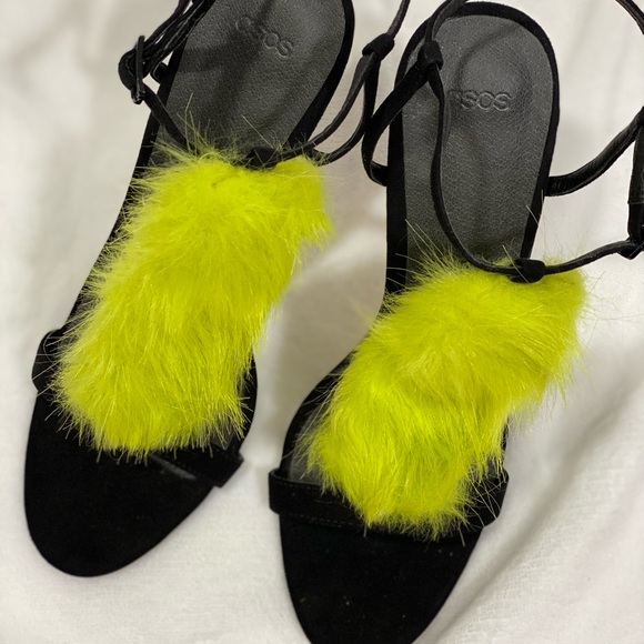 ASOS Hot spell Neón green faux fur stiletto heels size 6 - Picture 5 of 10